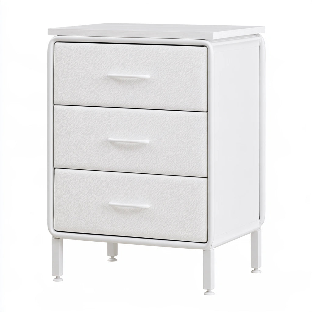 White onvirex three-drawer storage tower with clear minimalist design, ideal for home organization in house and garden, shelves and storage.