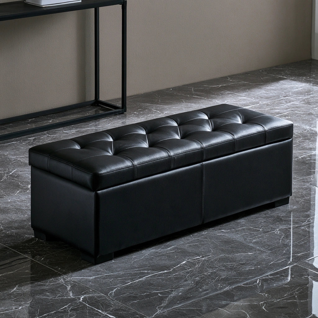 Schmale schwarze Sitzbank, mit klarer Formgebung, Farbe: schwarz