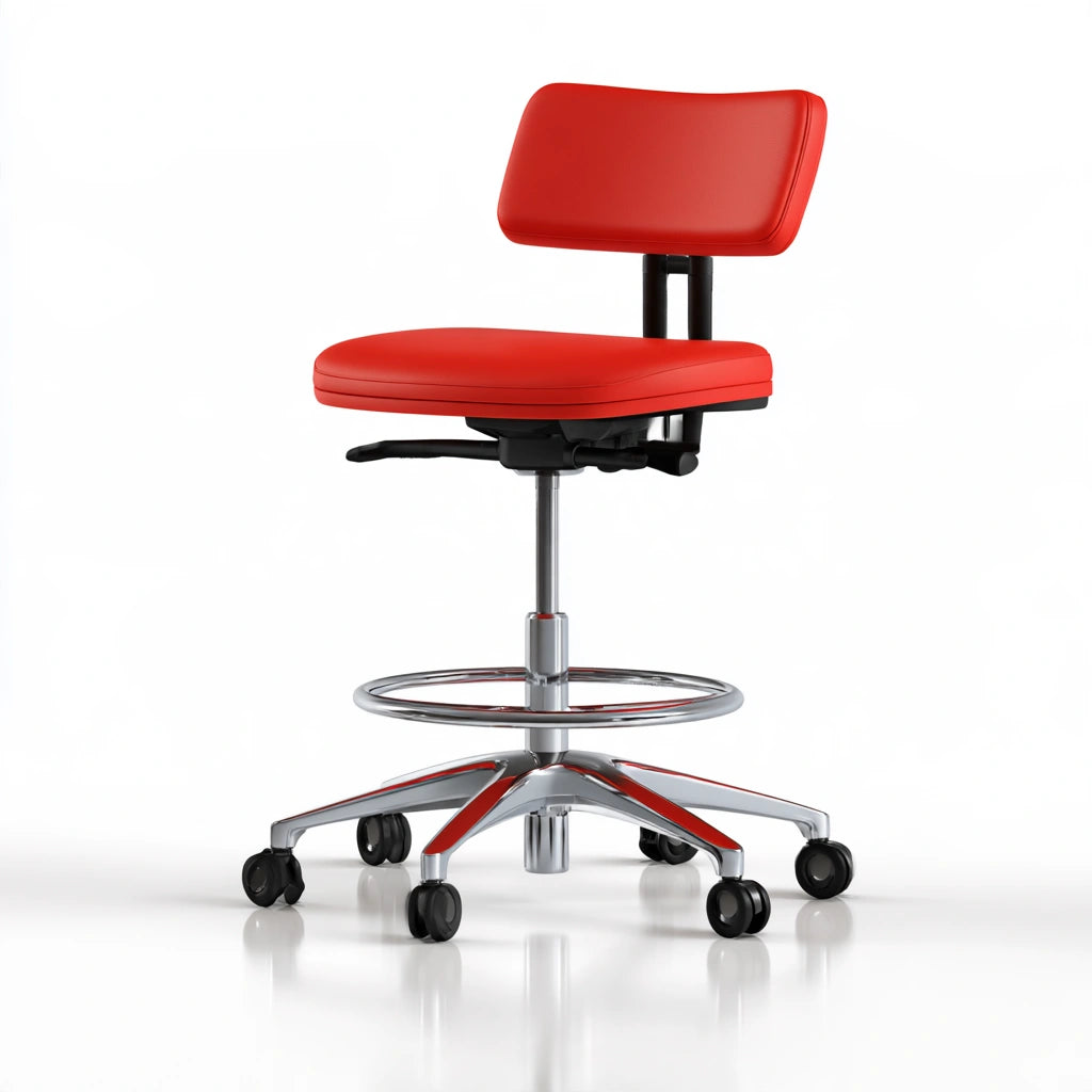 Red adjustable Kompakter Sitzhocker by onvirex, modern design for home and office, suitable for drafting or lab use.